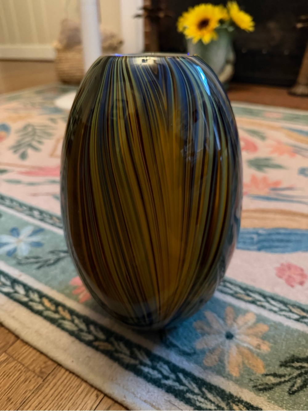 Amber and Blue Swirled Glass Vase